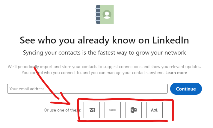 LinkedIn email contacts sync