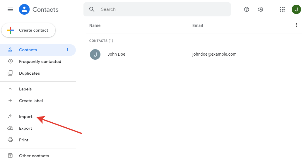 Gmail contacts import