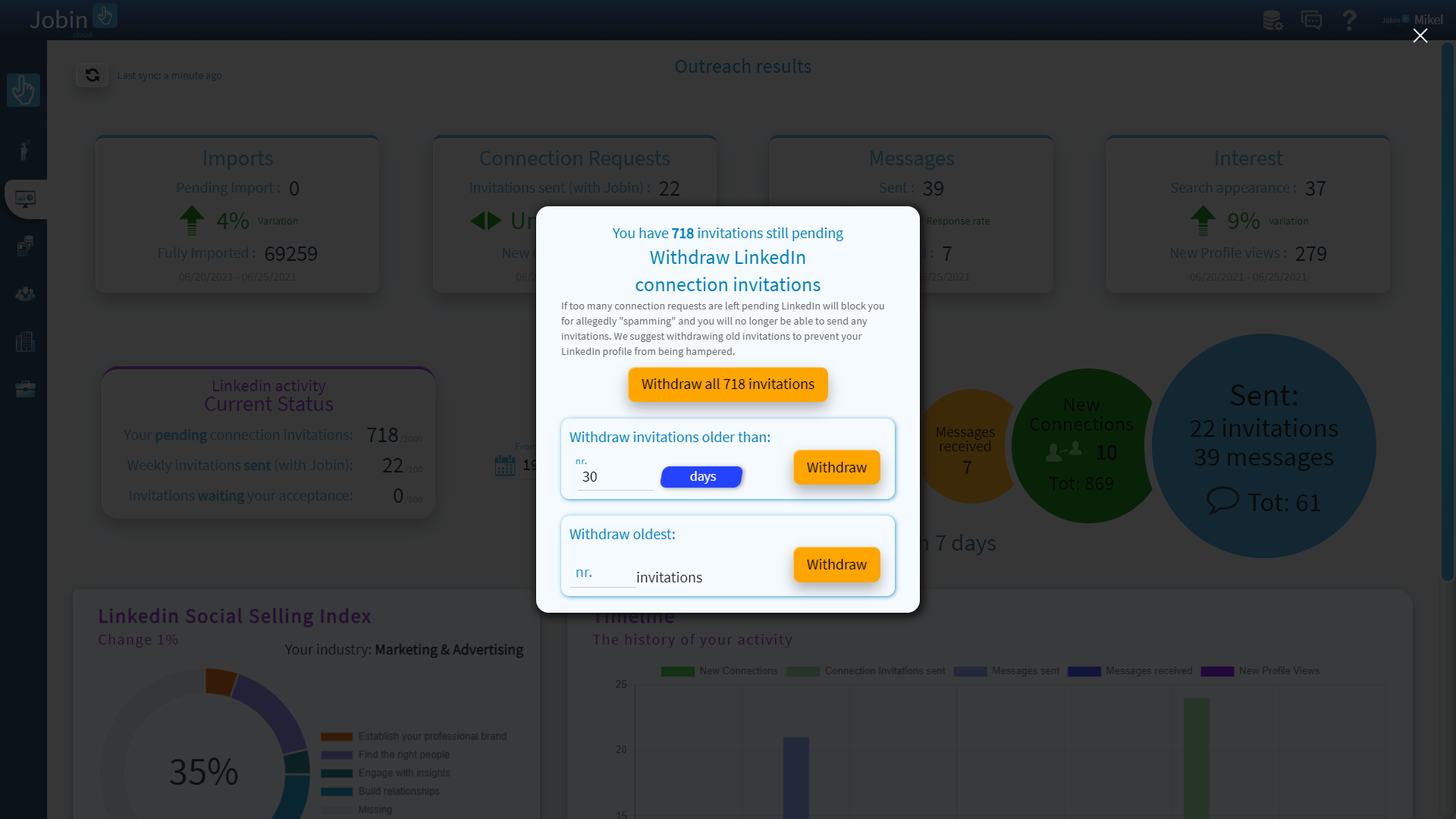 LinkedIn activity control